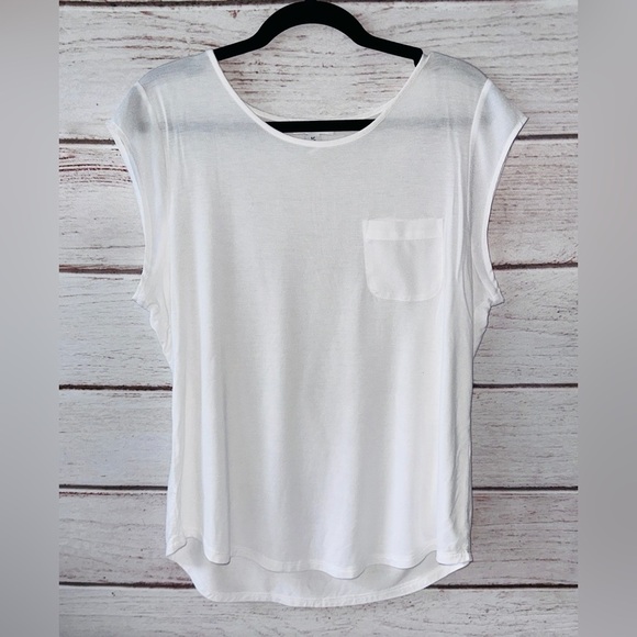 Calvin Klein White Cap Sleeve Top – Size Large Office Casual Church Layering - Picture 1 of 5